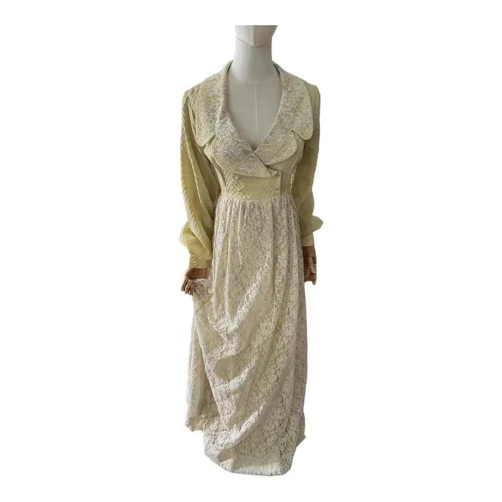 Bridgerton-Inspired Vintage Lace Gown | Romantic Regency Cottagecore Maxi XXS - Picture 14 of 16